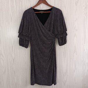 Lauren Ralph Lauren Polka Dot Black White Ruche‎ Stretch Dress Women’s Size 4